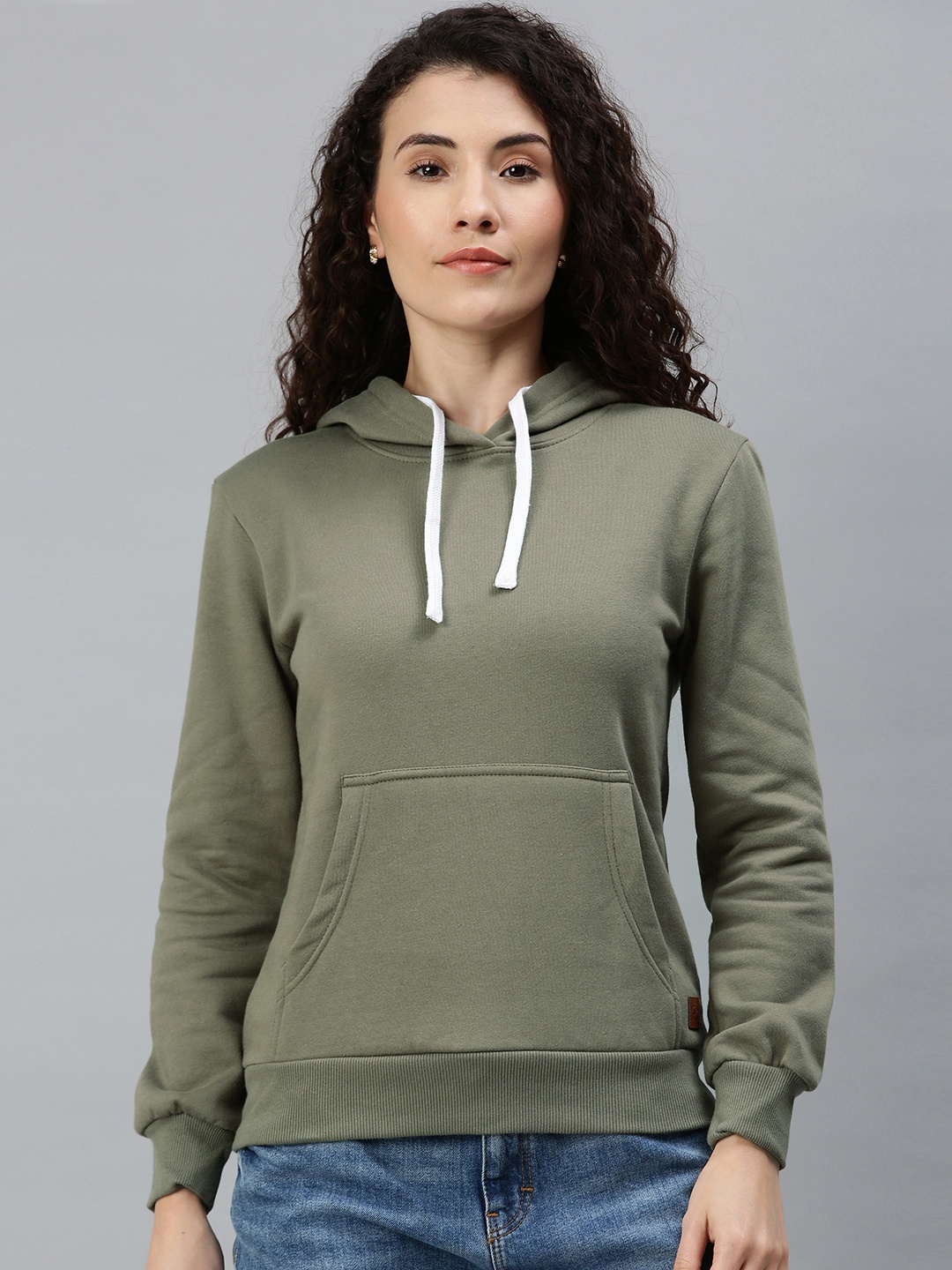 

Campus Sutra Women Olive Green Hooded Sweatshirt