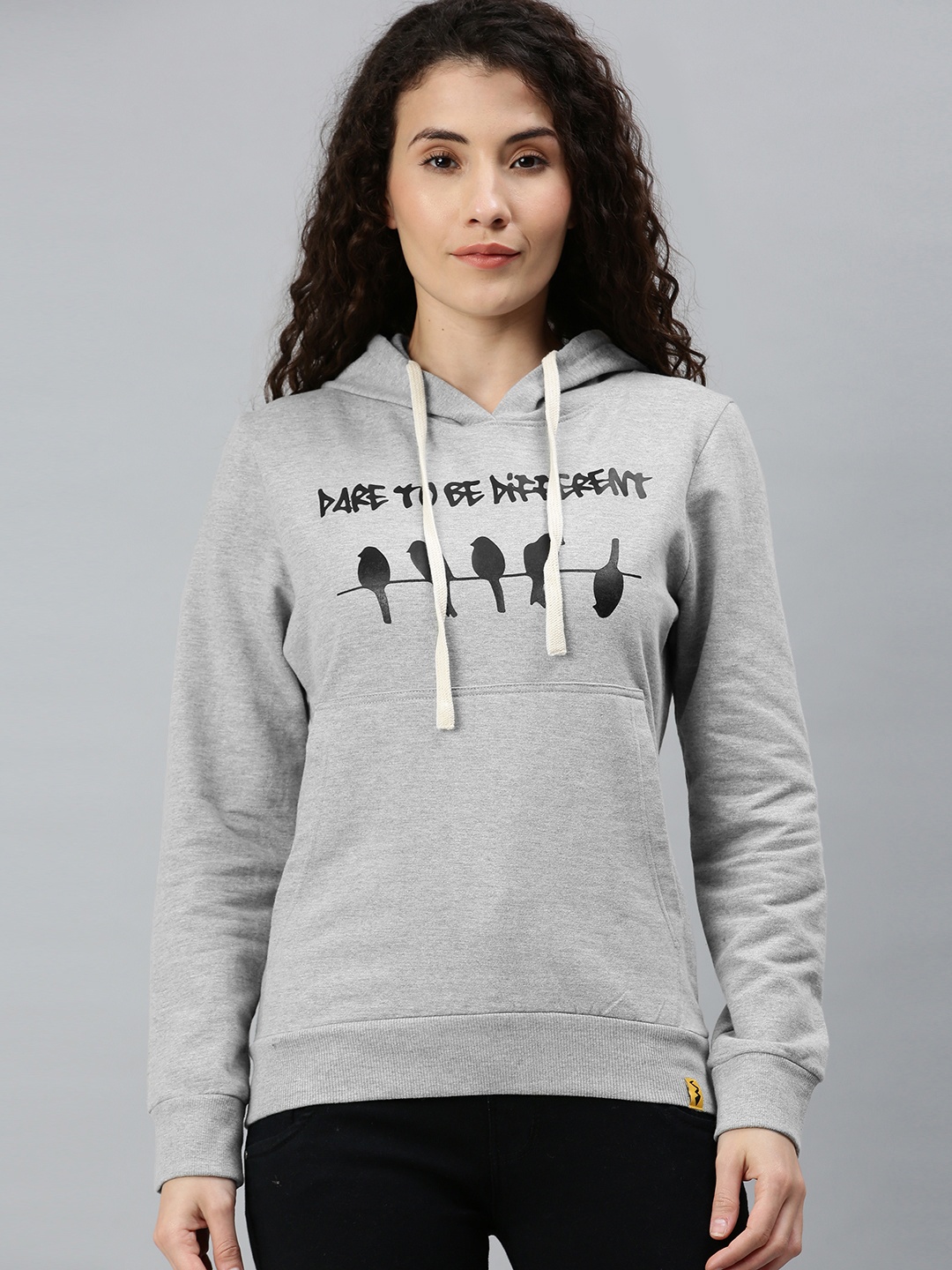 

Campus Sutra Women Grey Printed Hooded Sweatshirt