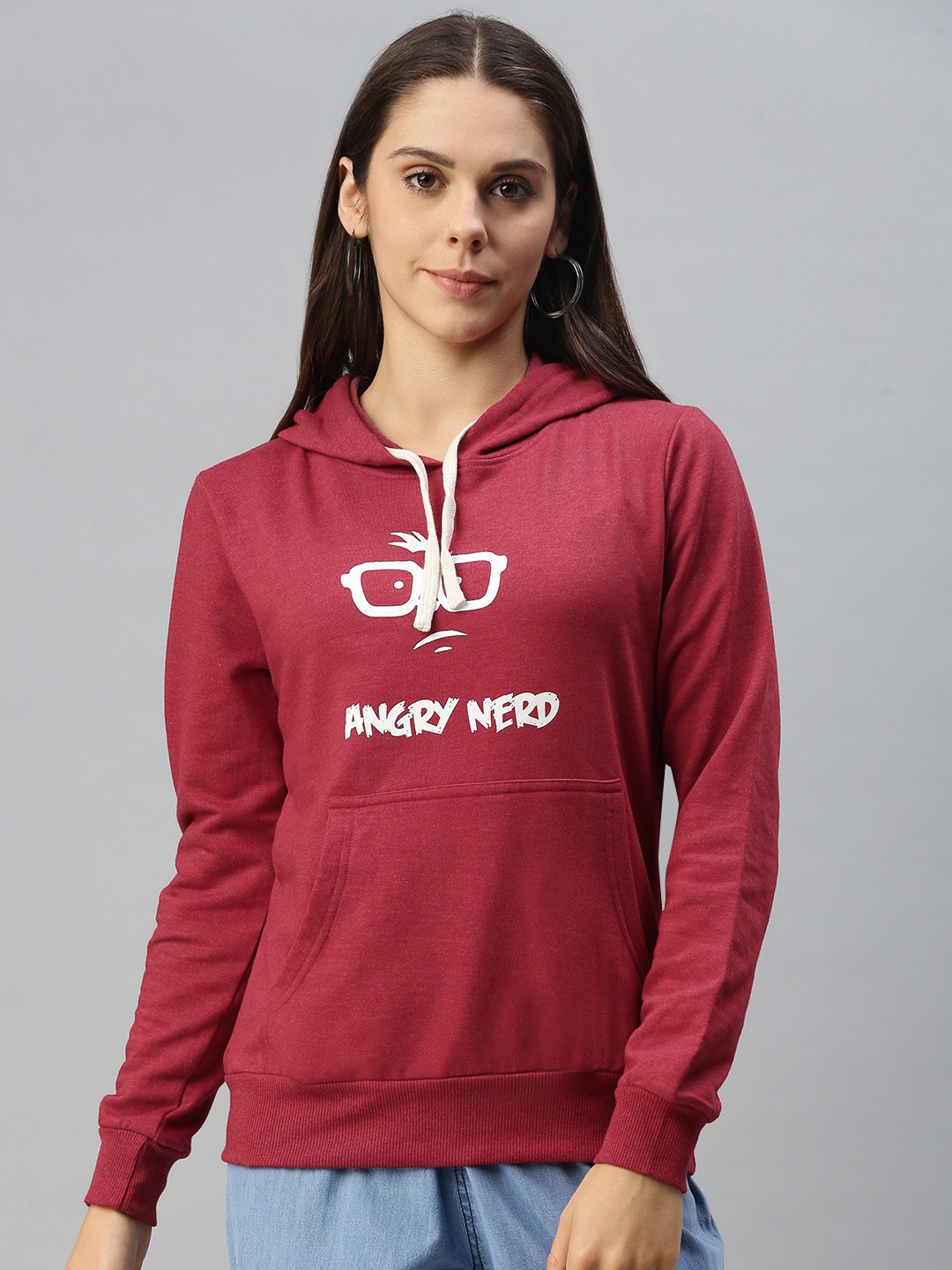 

Campus Sutra Women Maroon Printed Hooded Sweatshirt