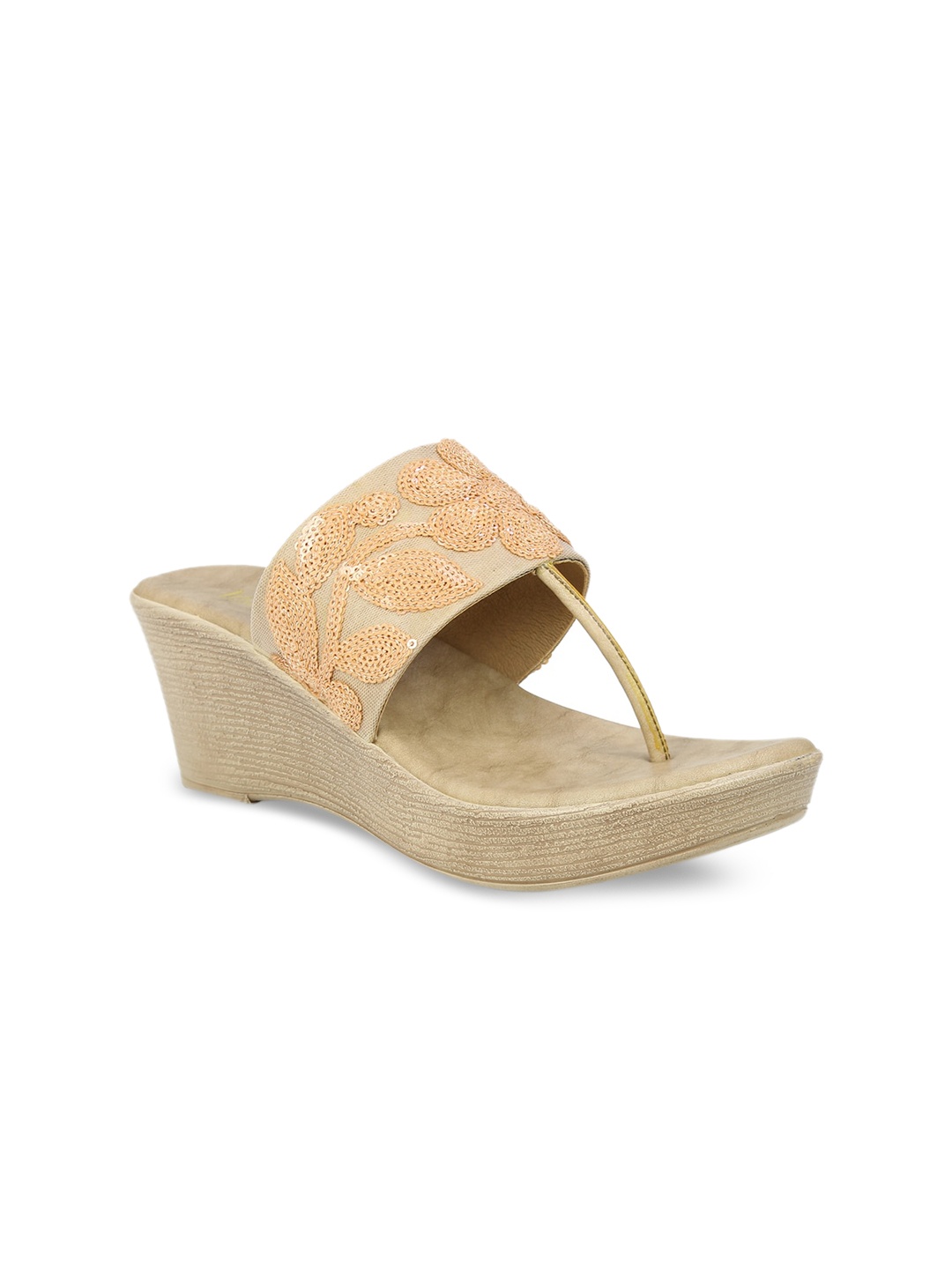 

Inc 5 Women Beige & Cream-Coloured Floral Embellished Wedges