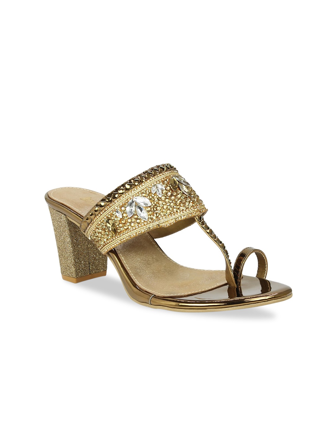 

Inc 5 Women Gold-Toned Western Embellished Block Heels