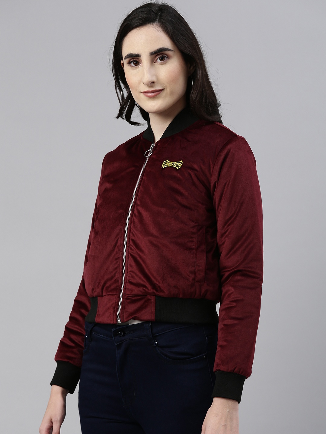 

Campus Sutra Women Maroon Bomber Jacket
