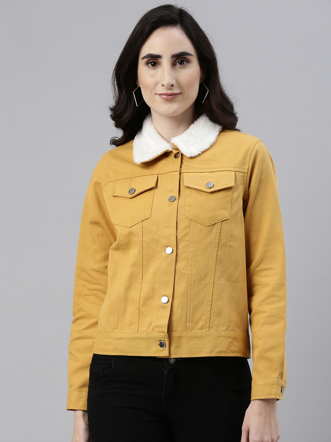 

Campus Sutra Women Yellow Solid Windcheater Outdoor Denim Jacket