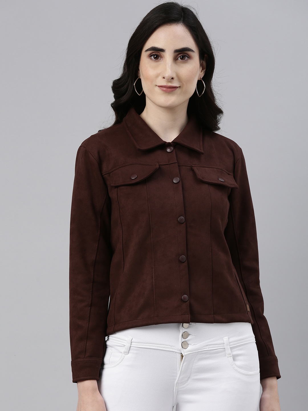 

Campus Sutra Women Coffee Brown Suede Outdoor Tailored Jacket