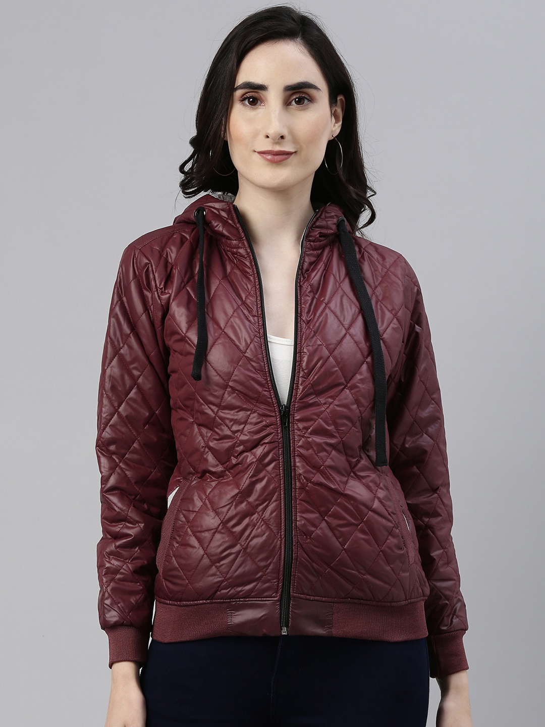 

Campus Sutra Women Maroon Bomber Jacket