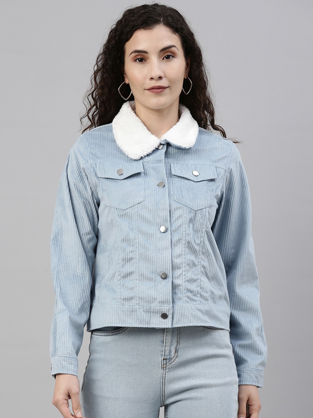 

Campus Sutra Women Blue Self Design Tailored Jacket