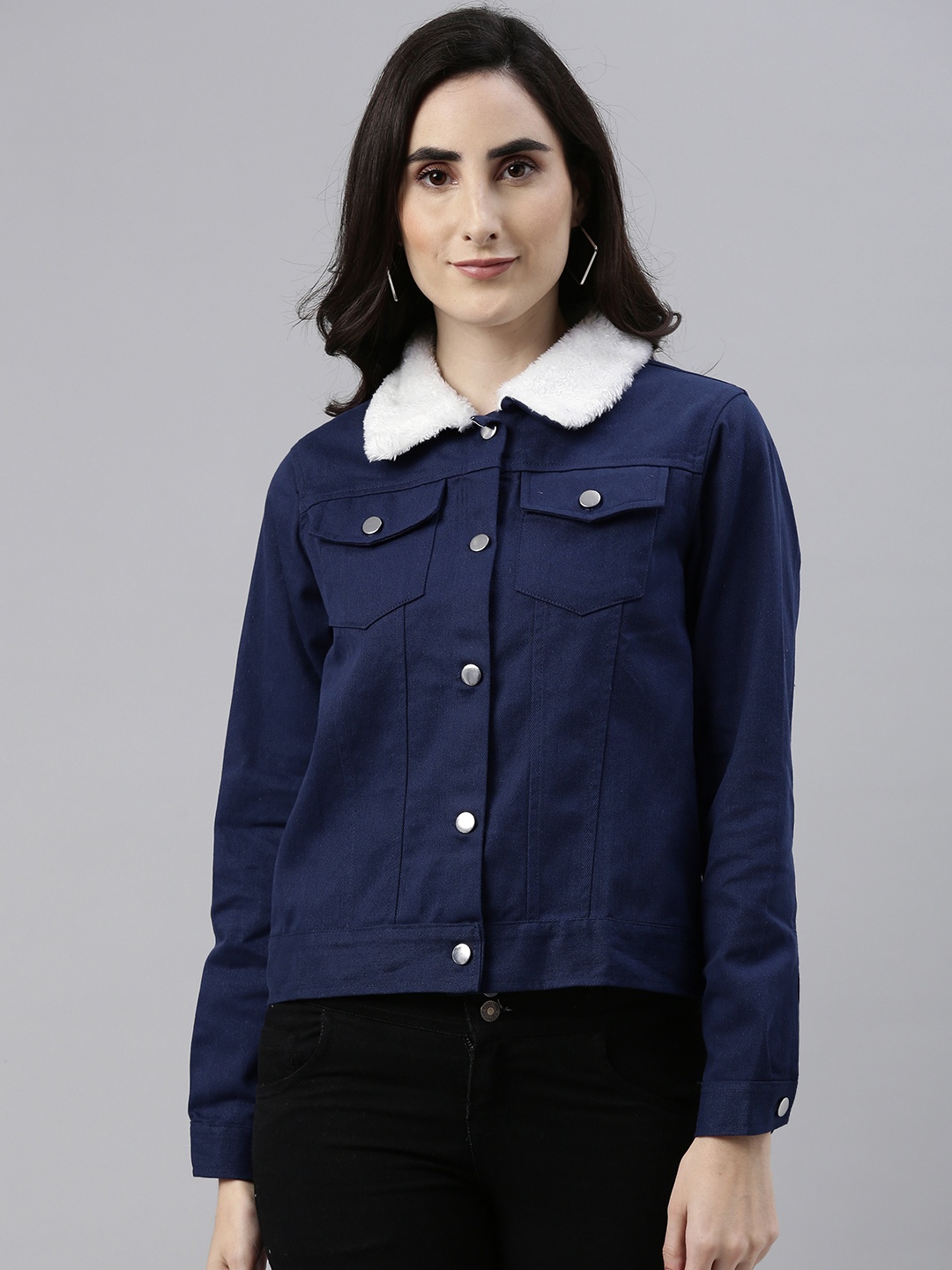 

Campus Sutra Women Navy Blue Solid Windcheater Outdoor Denim Jacket