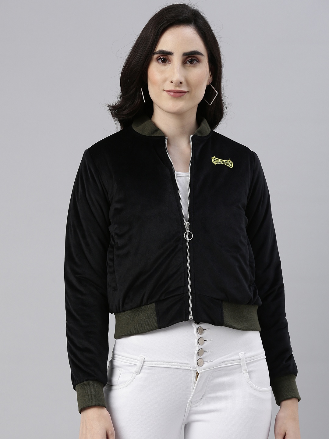 

Campus Sutra Women Black Solid Bomber Jacket
