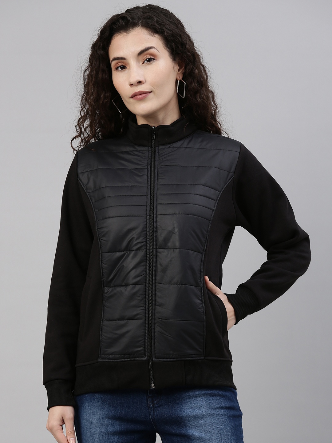 

Campus Sutra Women Black Windcheater Bomber Jacket