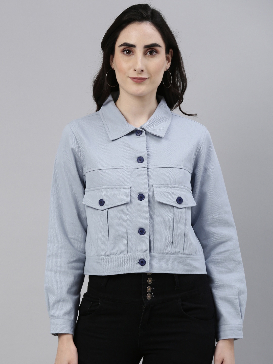 

Campus Sutra Women Blue Solid Windcheater Outdoor Denim Jacket