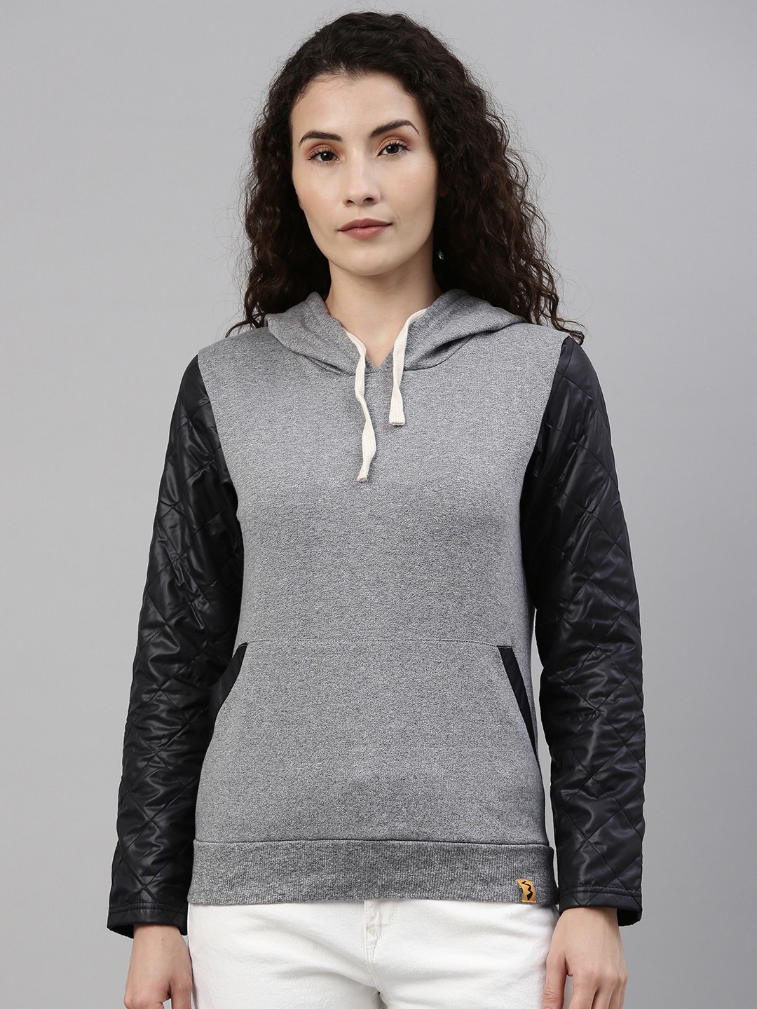 

Campus Sutra Women Grey Melange Hooded Sweatshirt