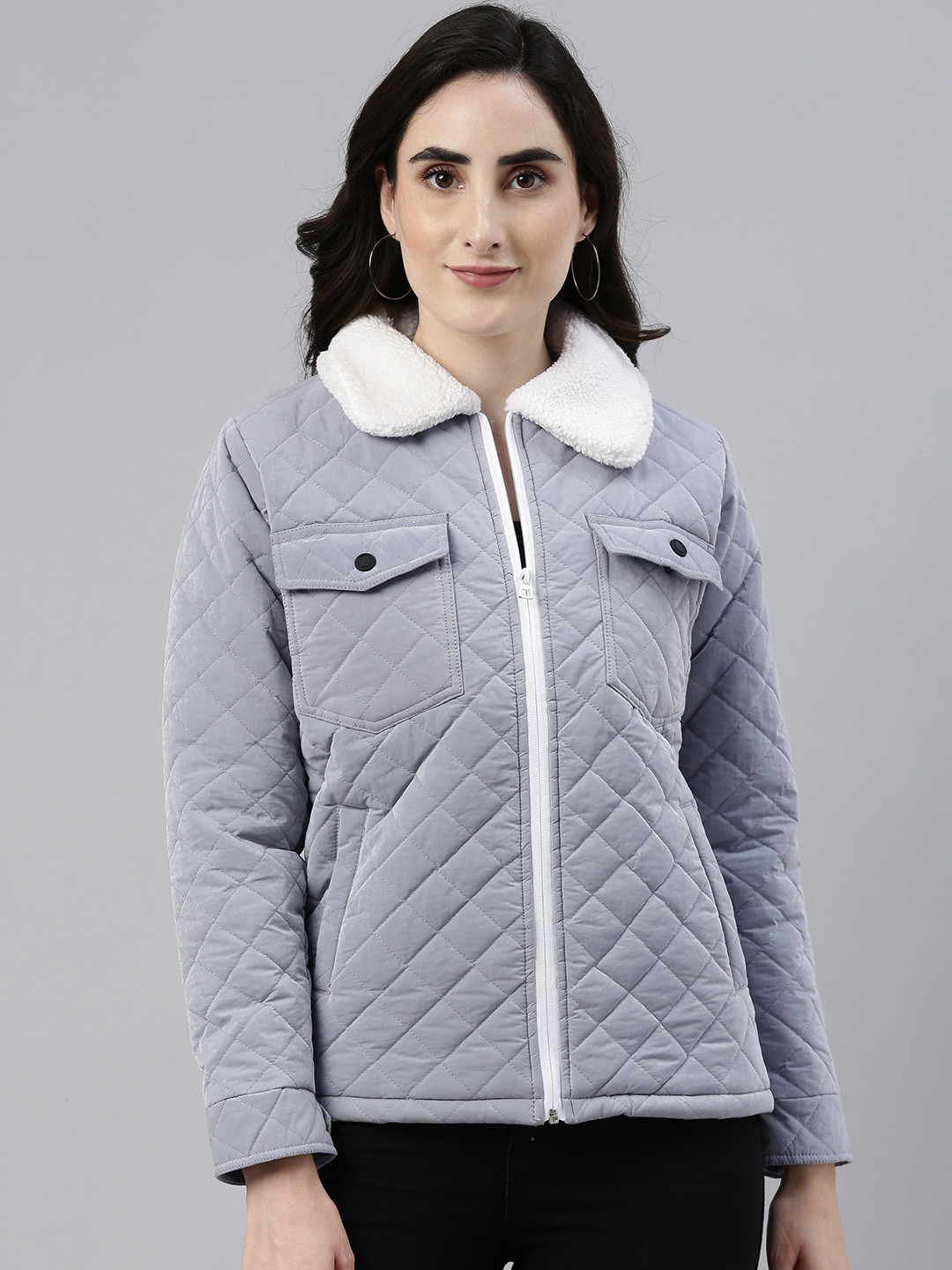

Campus Sutra Women Grey Outdoor Pure Cotton Padded Jacket