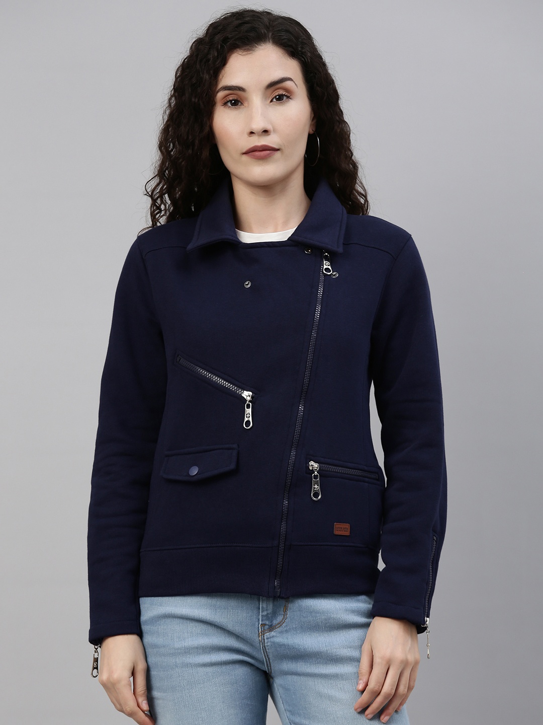 

Campus Sutra Women Navy Blue Windcheater Outdoor Tailored Jacket