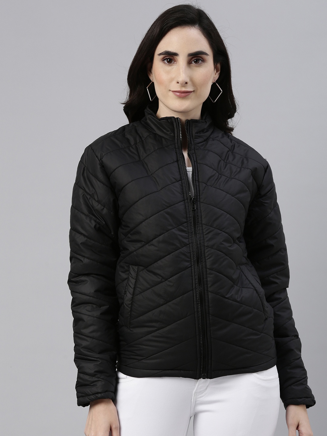 

Campus Sutra Women Black Solid Padded Jacket