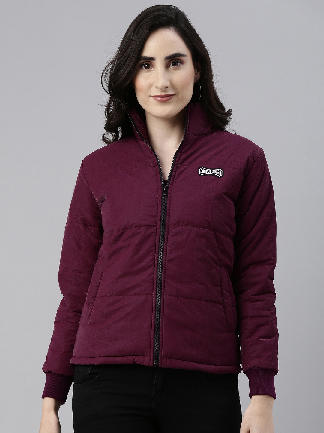 

Campus Sutra Women Purple Geometric Windcheater Outdoor Padded Jacket