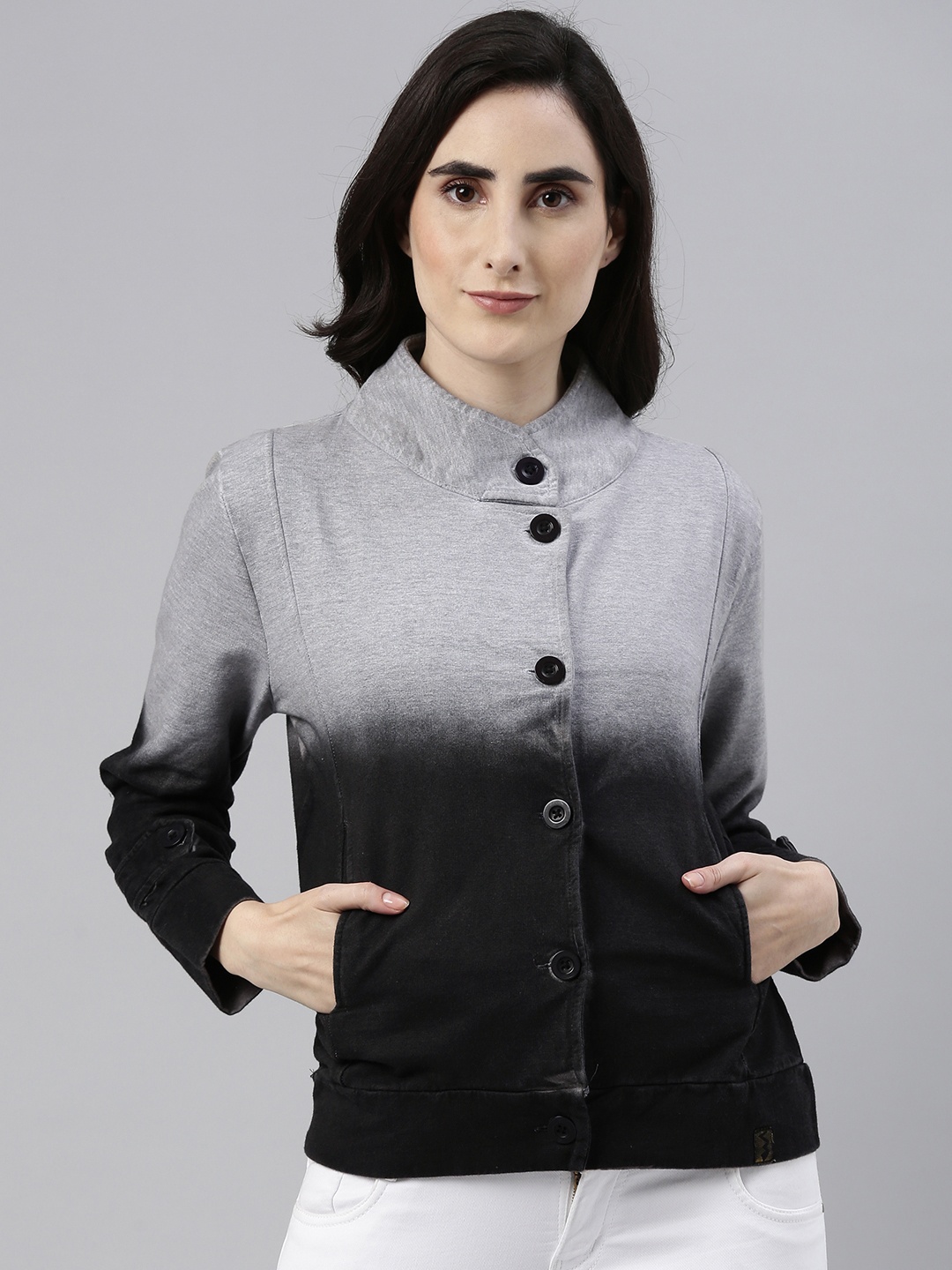 

Campus Sutra Women Grey & Black Colourblocked Sweatshirt