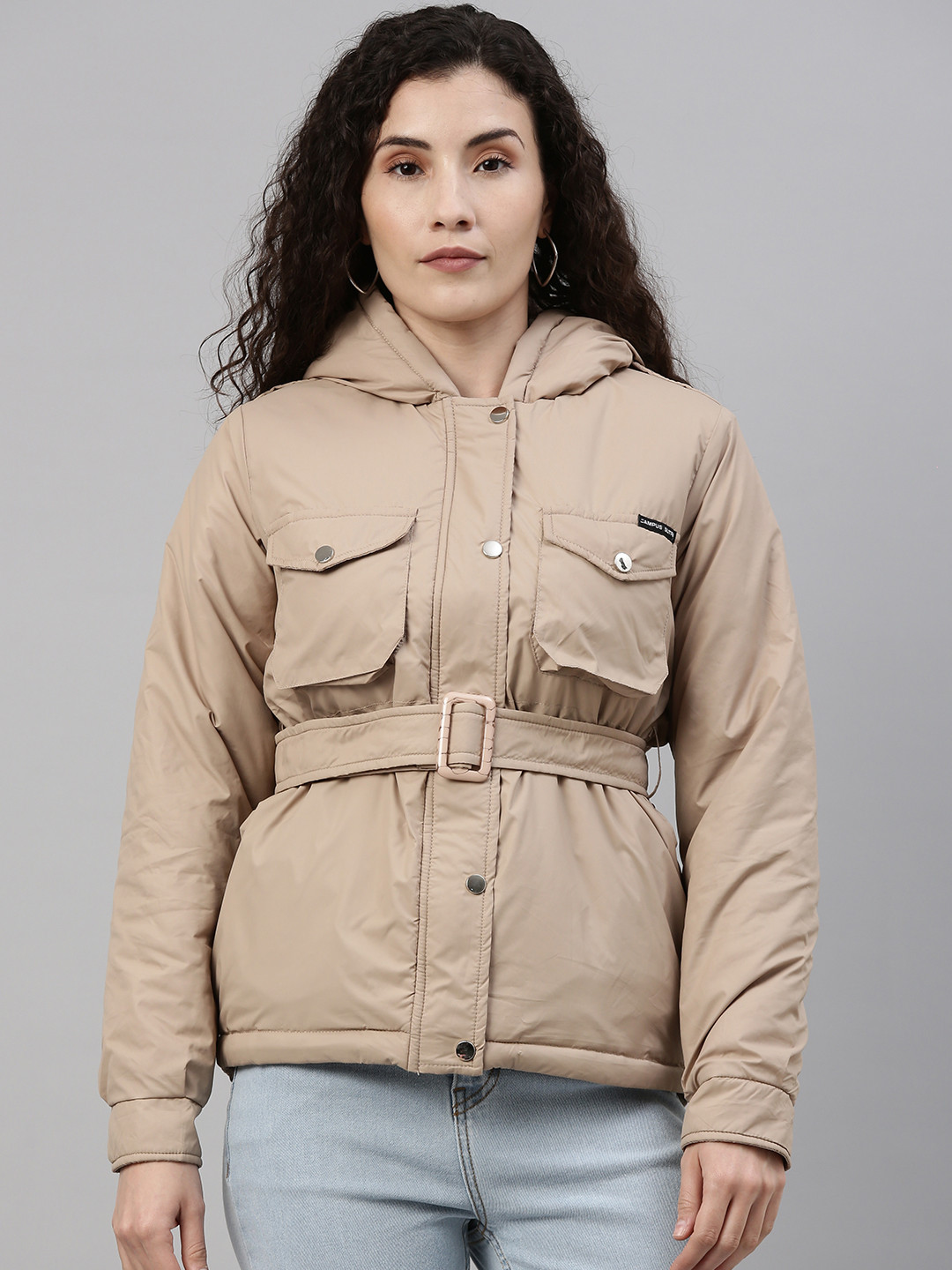 

Campus Sutra Women Beige Solid Padded Jacket