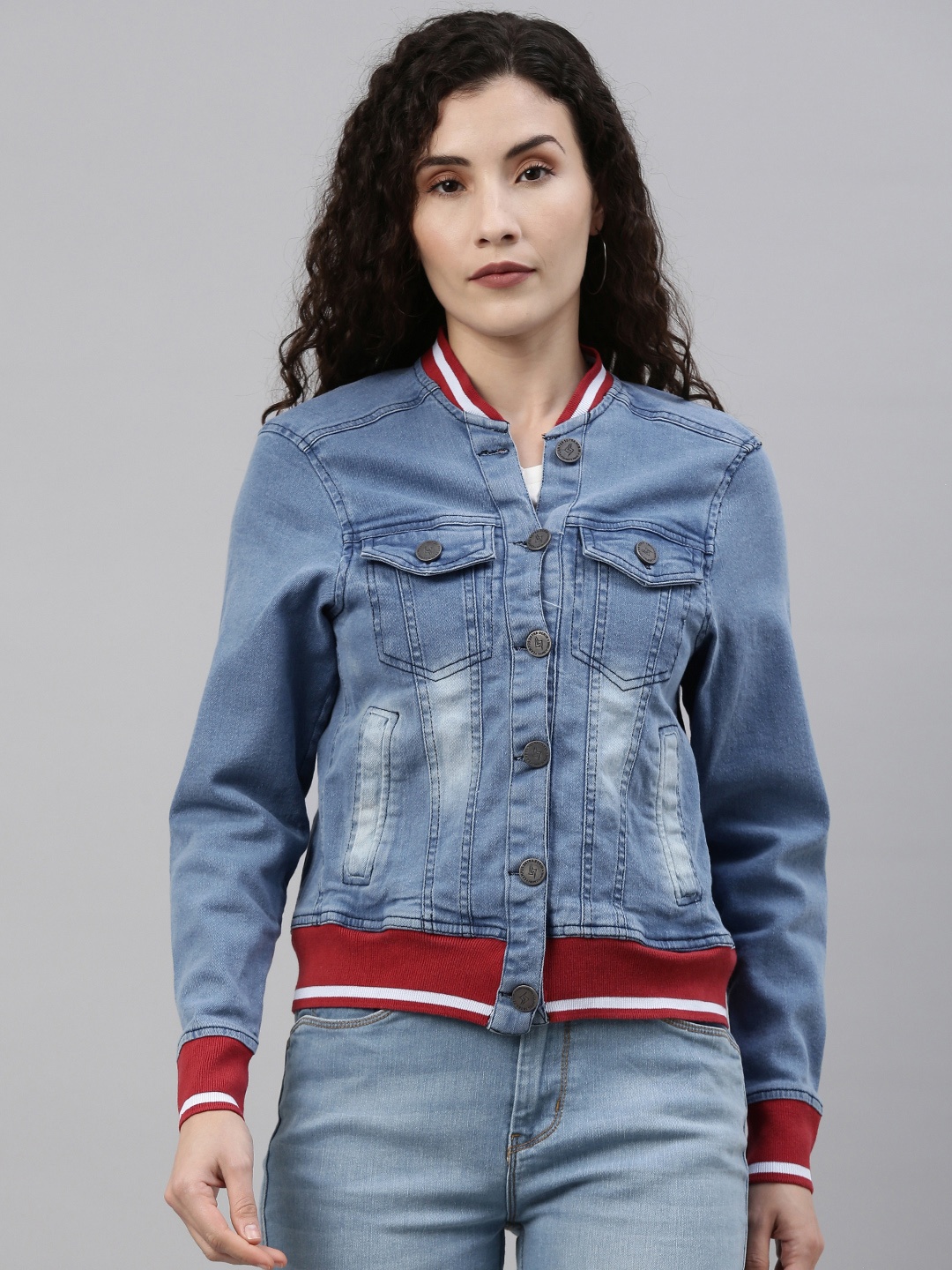 

Campus Sutra Women Blue Washed Windcheater Outdoor Denim Jacket
