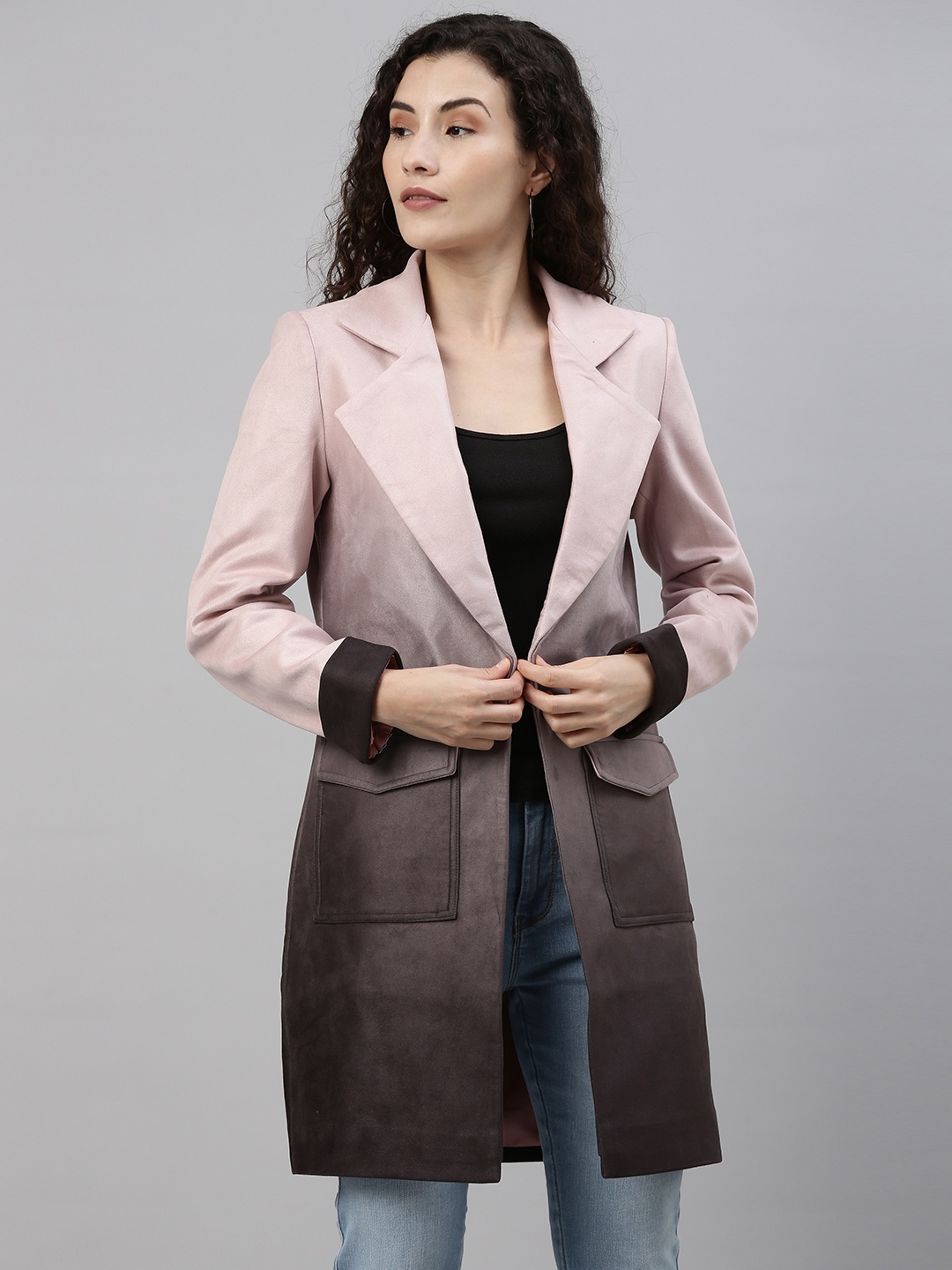 

Campus Sutra Women Pink Ombre-Dyed Suede Longline Overcoat