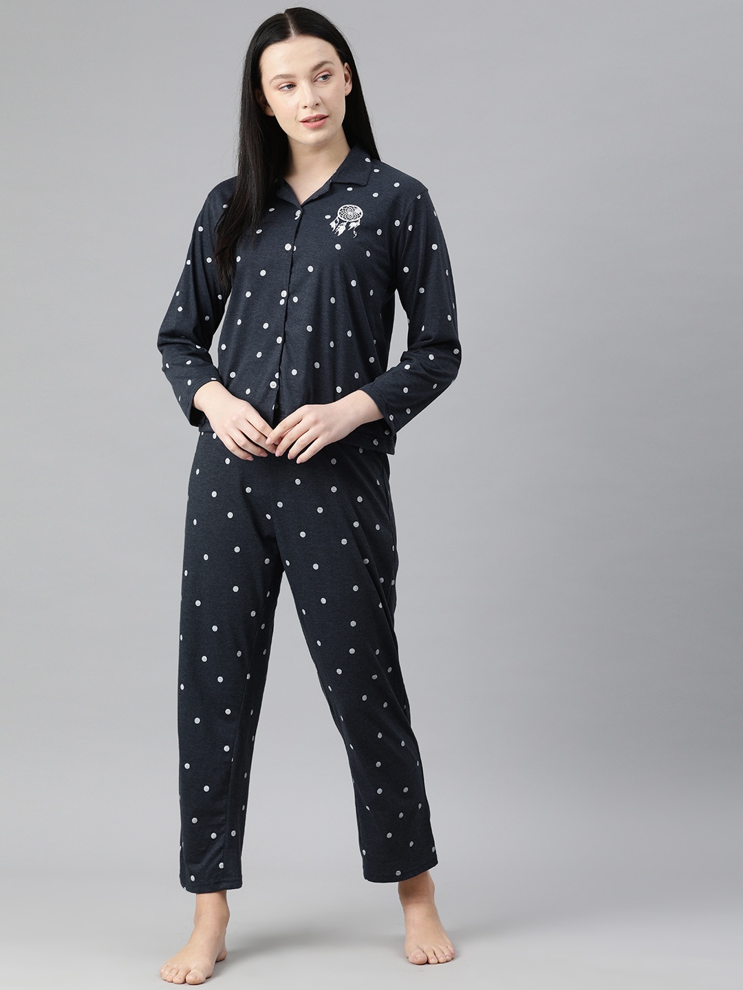 

Campus Sutra Women Navy Blue & White Printed Night suit