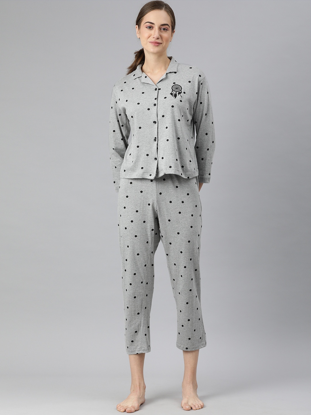 

Campus Sutra Women Grey & Black Printed Night suit