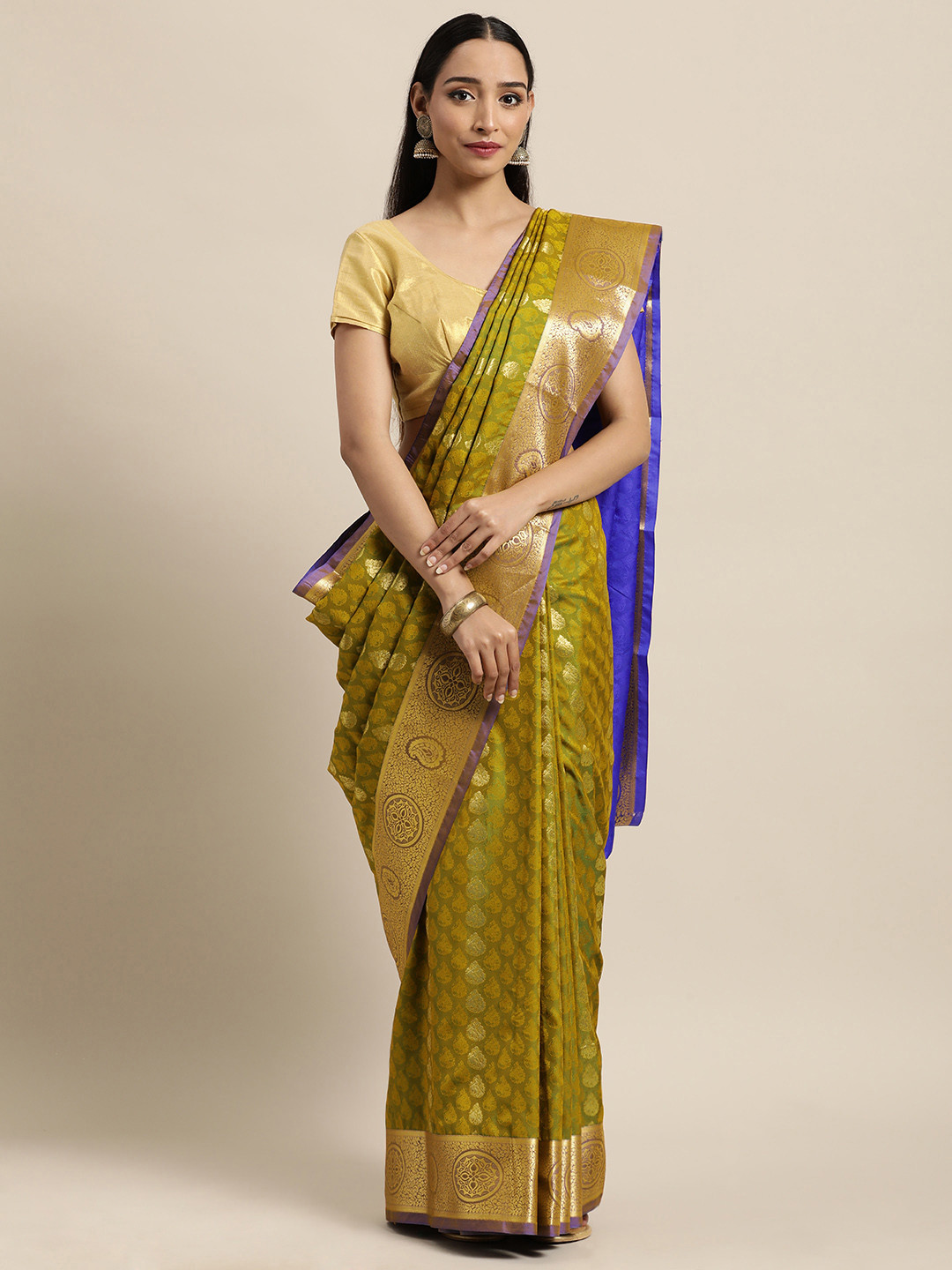 

Thara Saree Green & Blue Woven Design Zari Art Silk Kanjeevaram Sarees