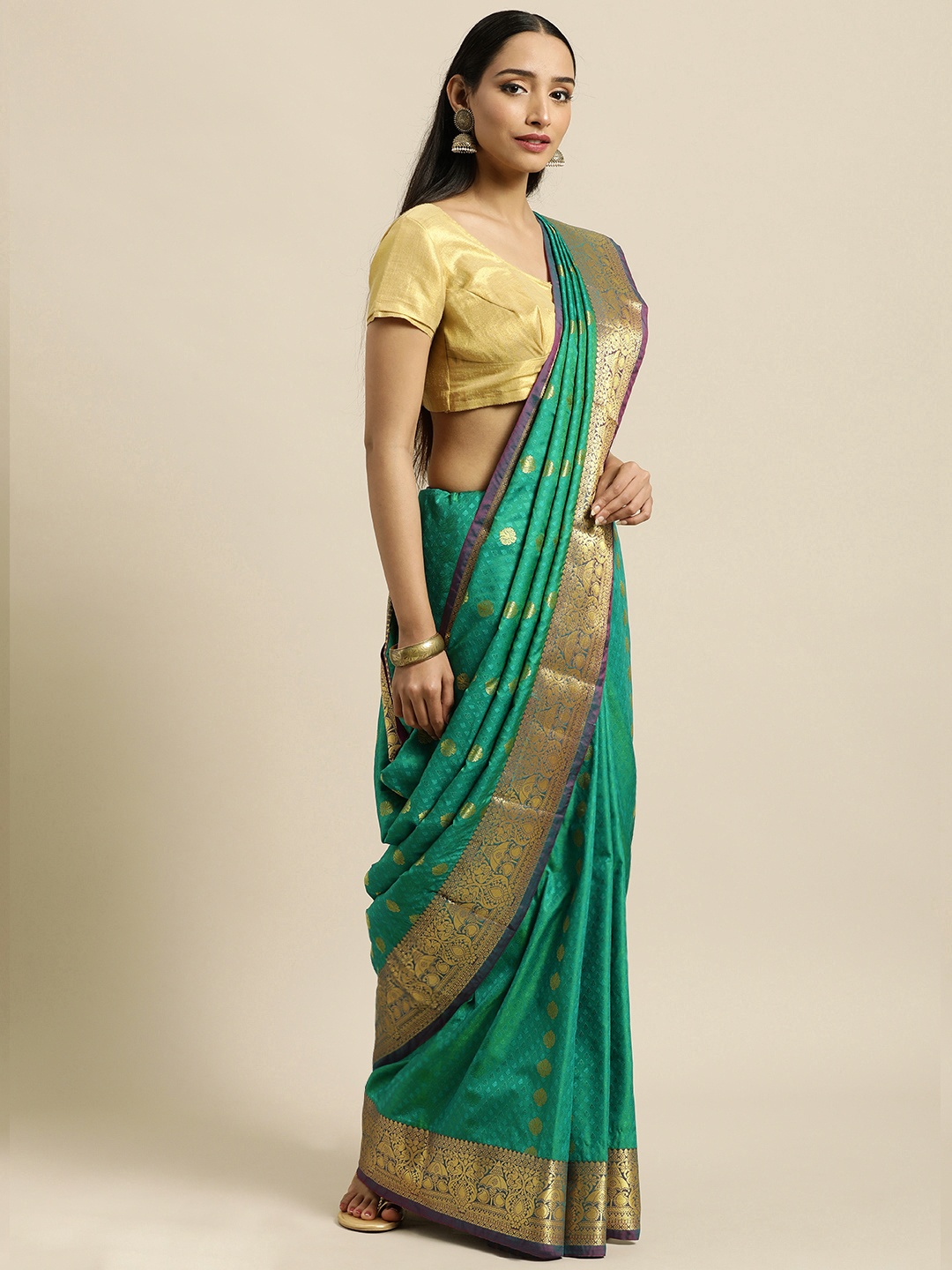 

Thara Saree Green & Pink Woven Design Zari Art Silk Kanjeevaram Sarees