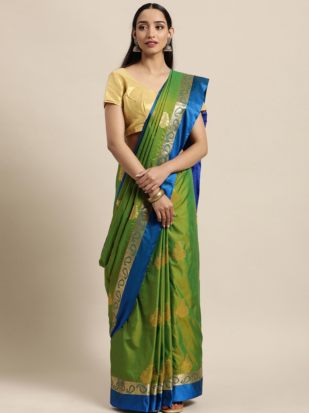 

Thara Saree Green & Blue Woven Design Zari Art Silk Kanjeevaram Sarees