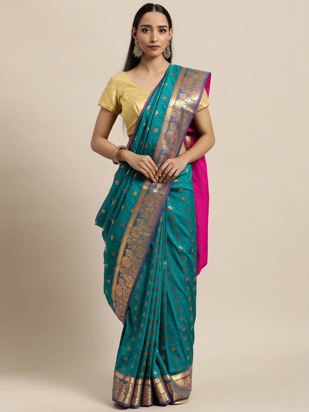 

Thara Saree Blue & Pink Woven Design Zari Art Silk Kanjeevaram Sarees