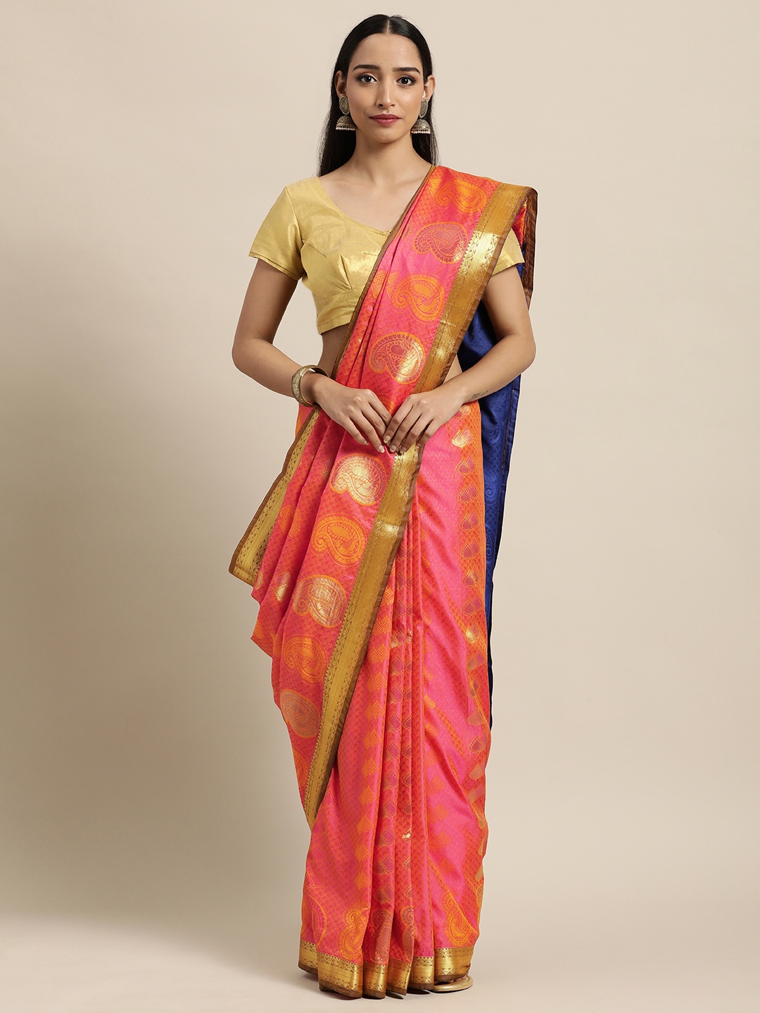 

Thara Saree Pink & Blue Woven Design Zari Art Silk Kanjeevaram Sarees