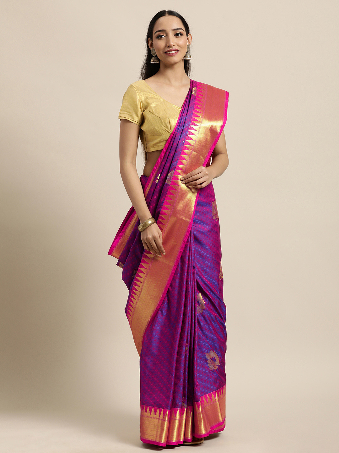 

Thara Saree Violet & Pink Woven Design Zari Art Silk Kanjeevaram Sarees