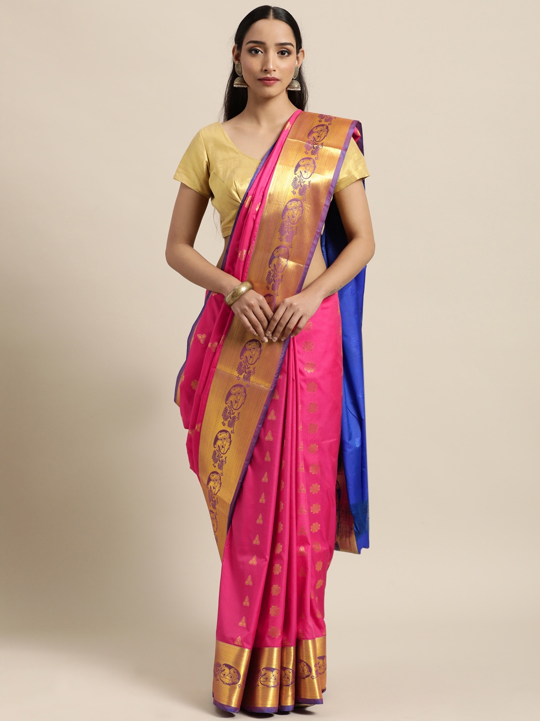 

Thara Saree Pink & Blue Woven Design Zari Art Silk Kanjeevaram Sarees