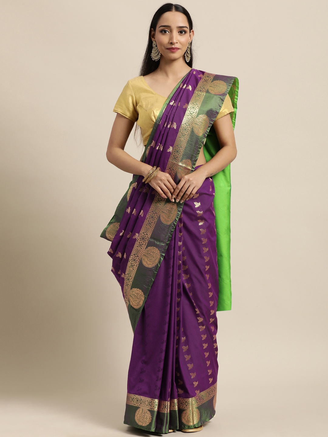 

Thara Saree Magenta & Green Woven Design Zari Art Silk Kanjeevaram Sarees