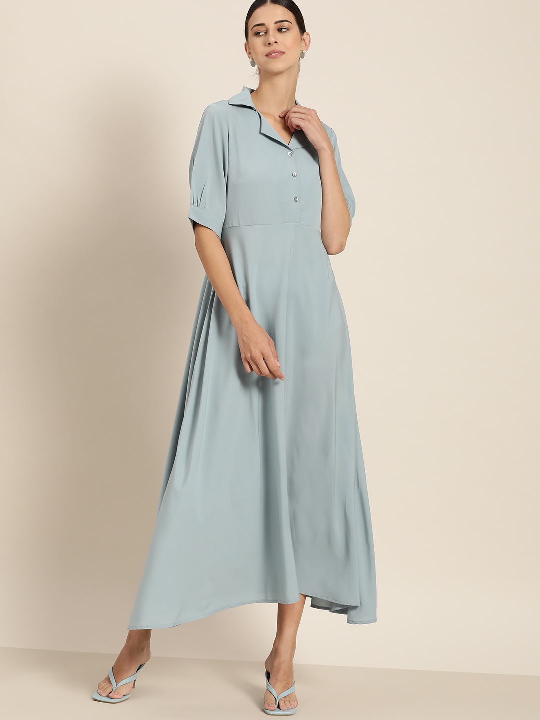 

her by invictus Women Blue Solid A-Line Midi Dress