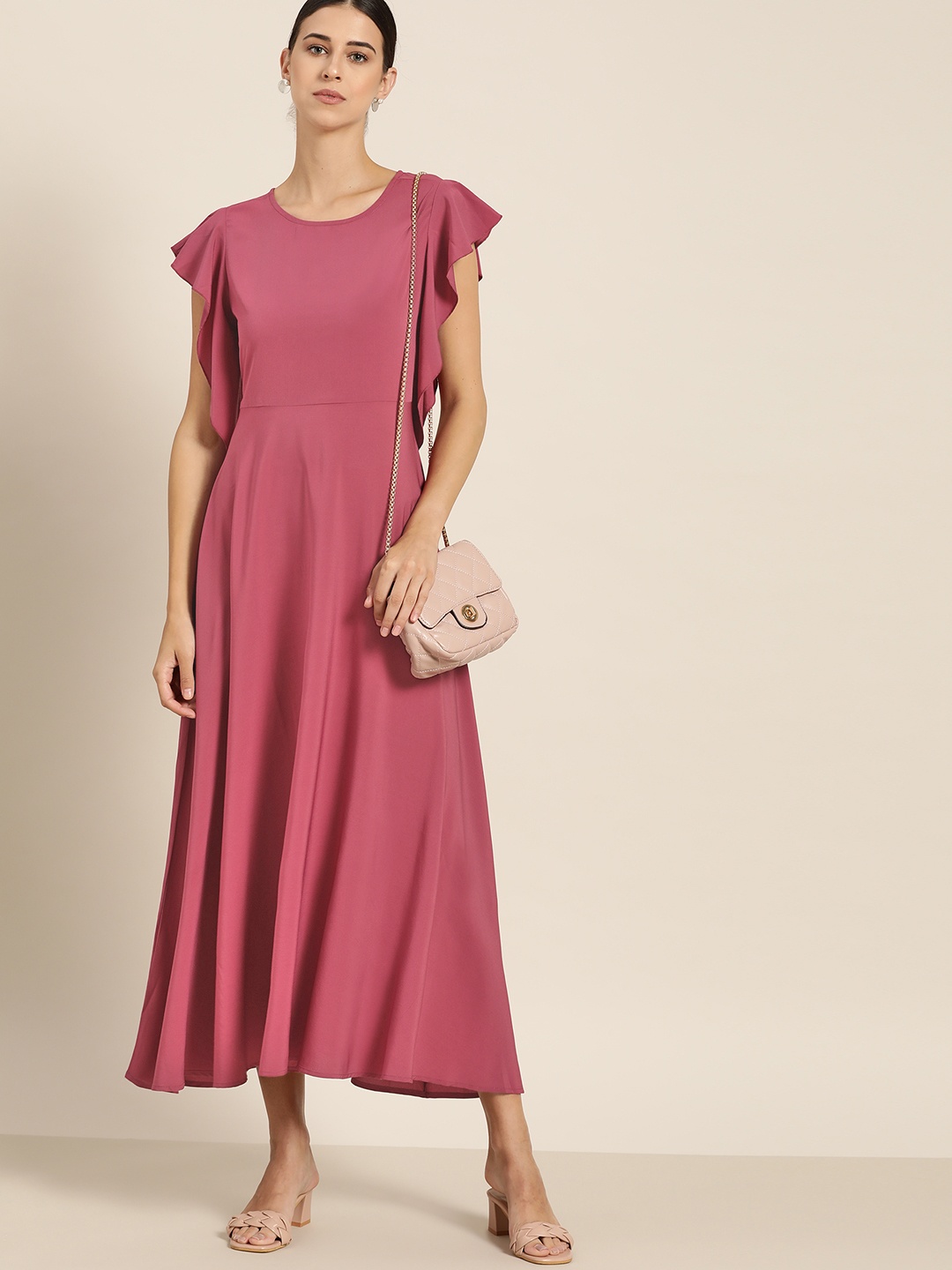 

her by invictus Women Mauve Solid A-Line Midi Dress