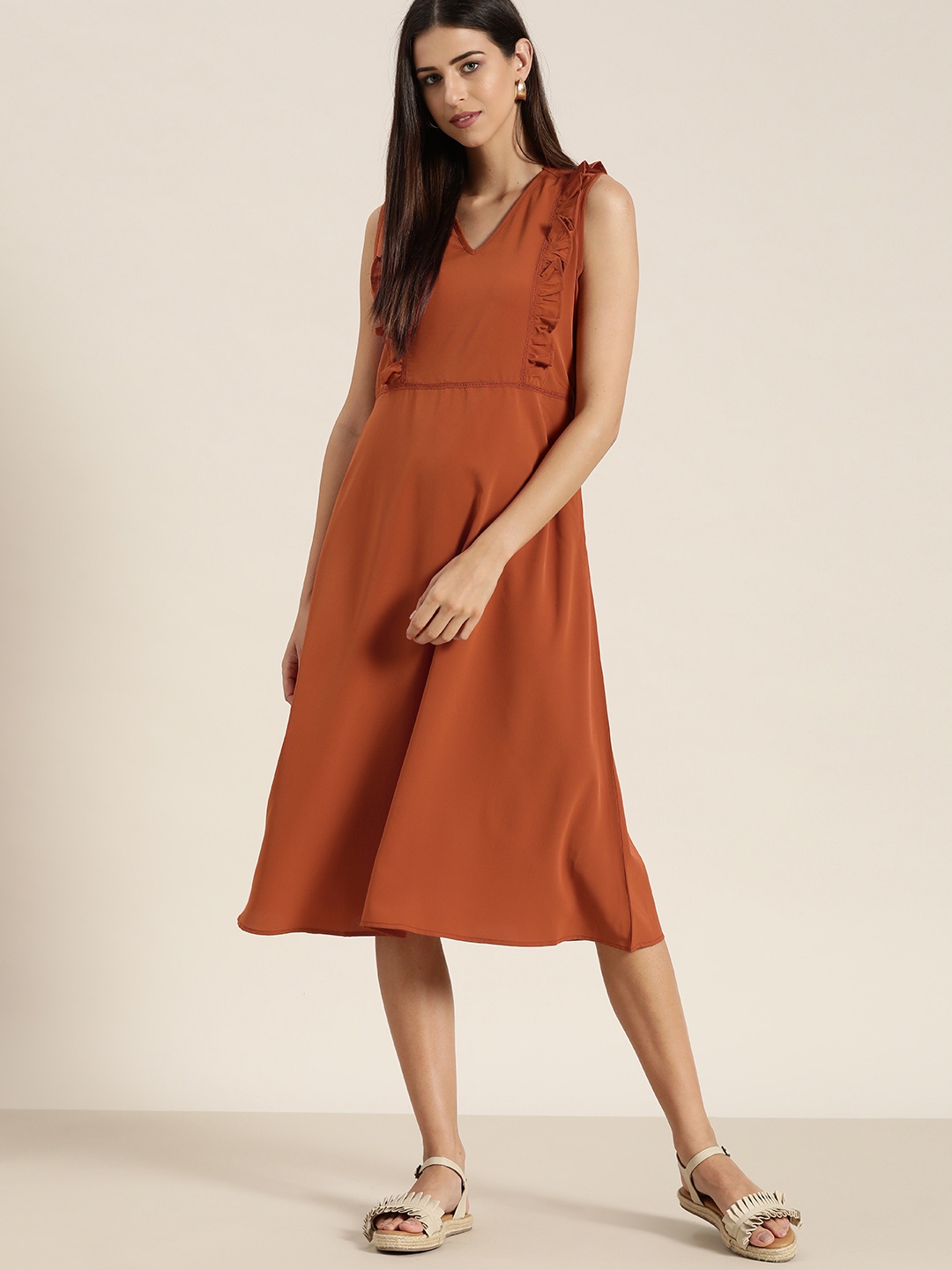 

her by invictus Rust Orange A-Line Midi Dress