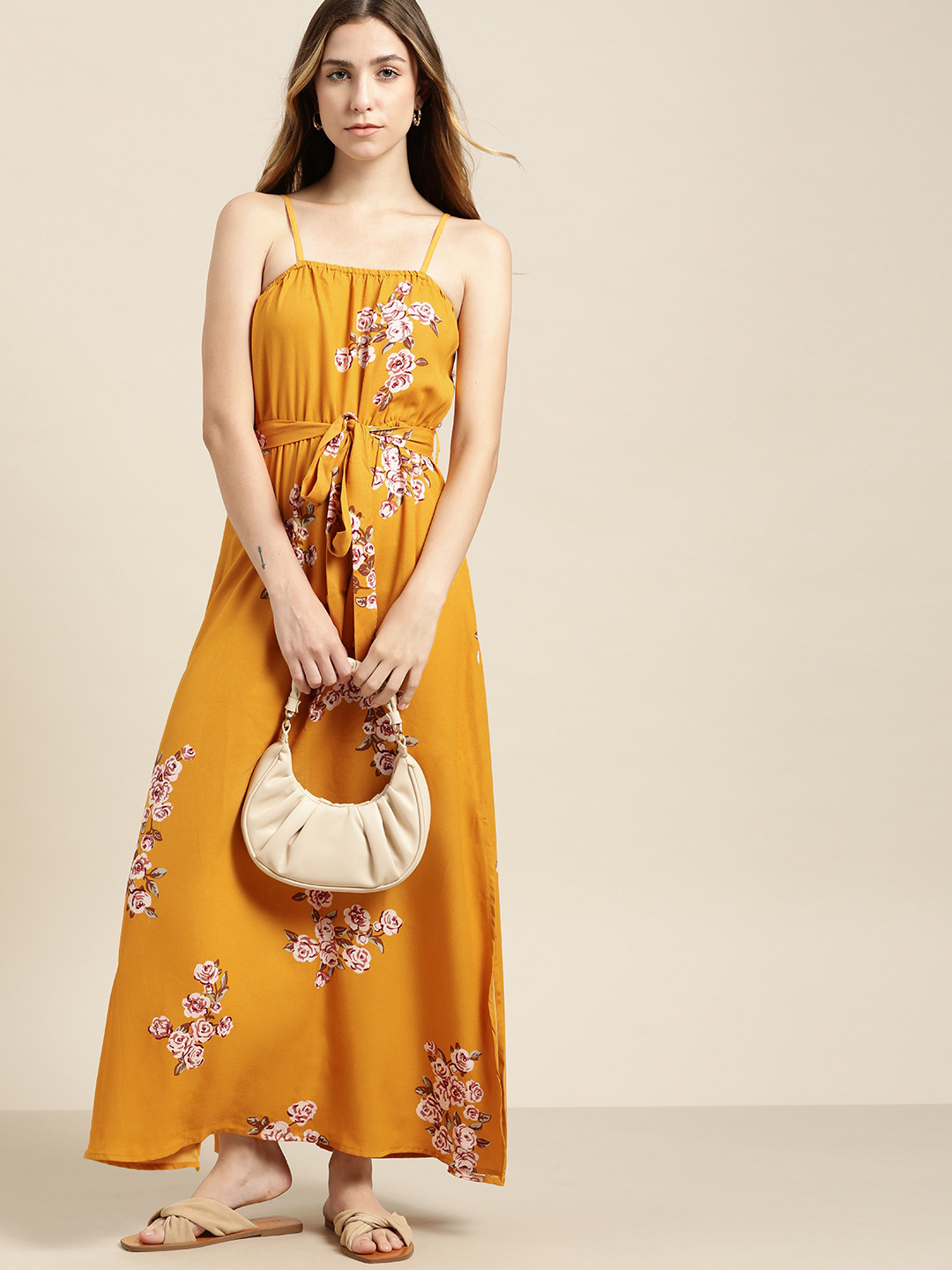 

her by invictus Mustard Yellow & White Floral Printed Maxi Dress
