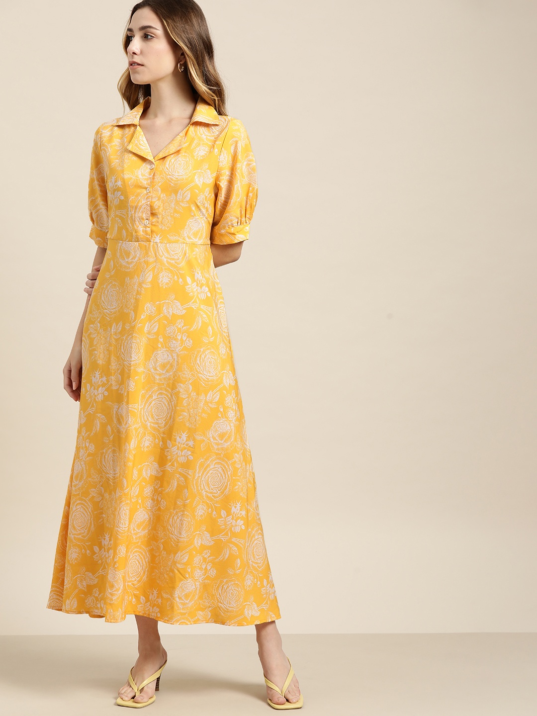 

her by invictus Yellow & White Floral Printed Maxi Dress