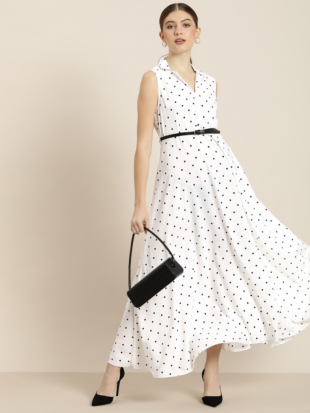 

her by invictus White Polka Dots Printed Maxi Dress