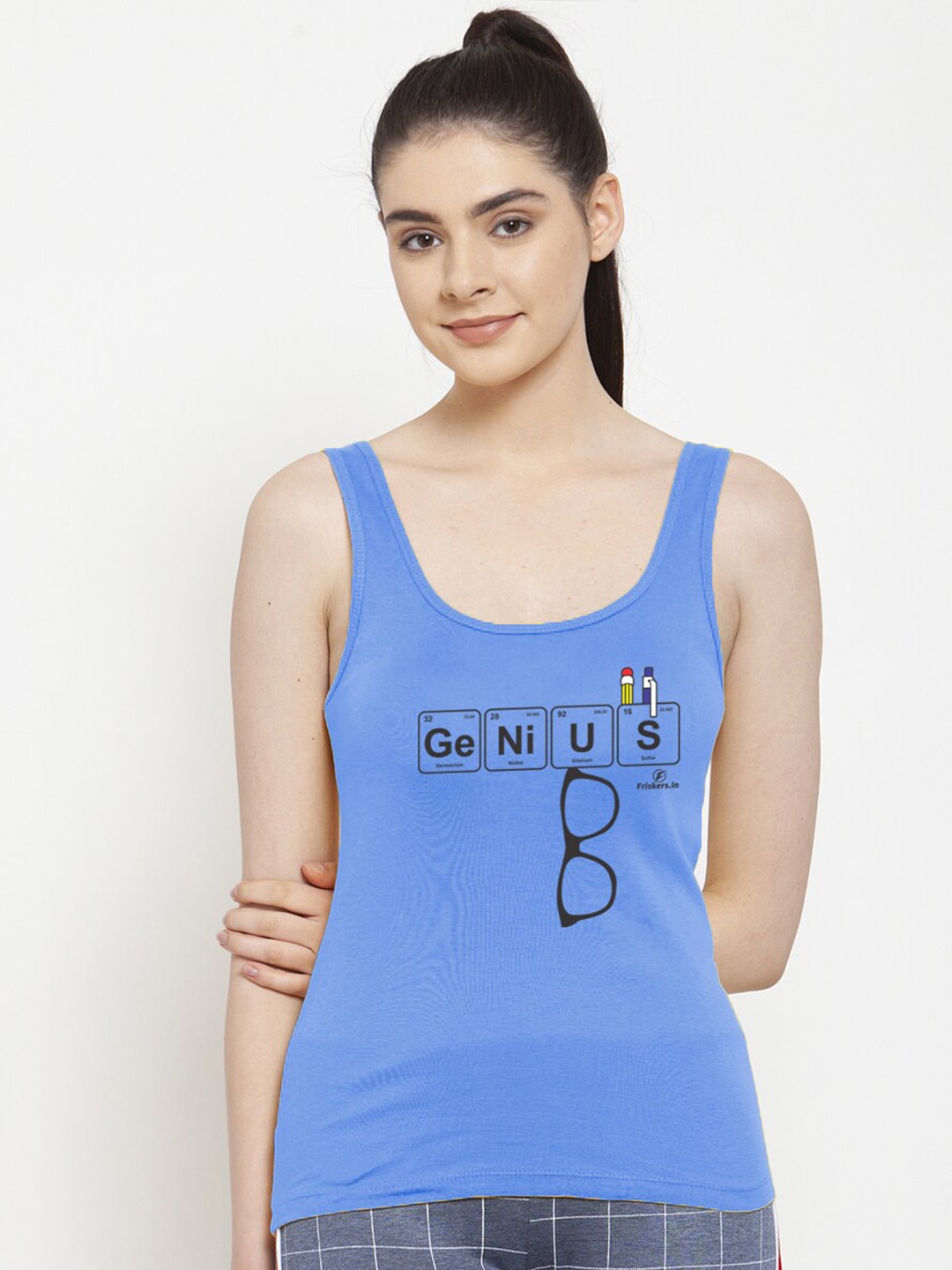 

Friskers Turquoise Blue Printed Tank Top