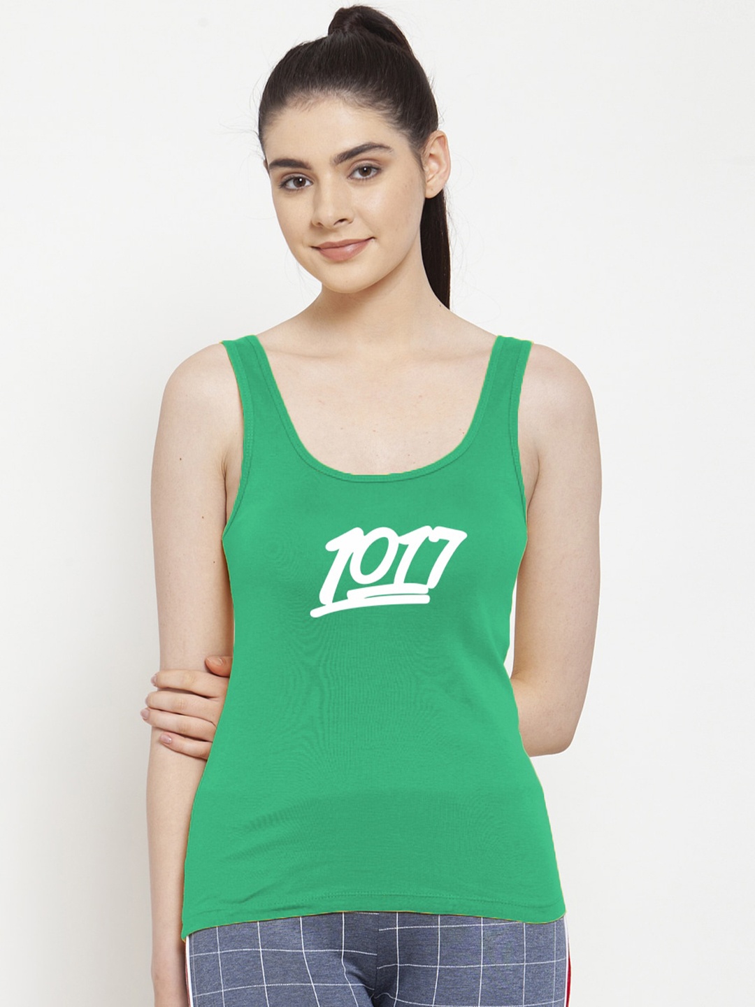 

Friskers Women Green & White Tank Top