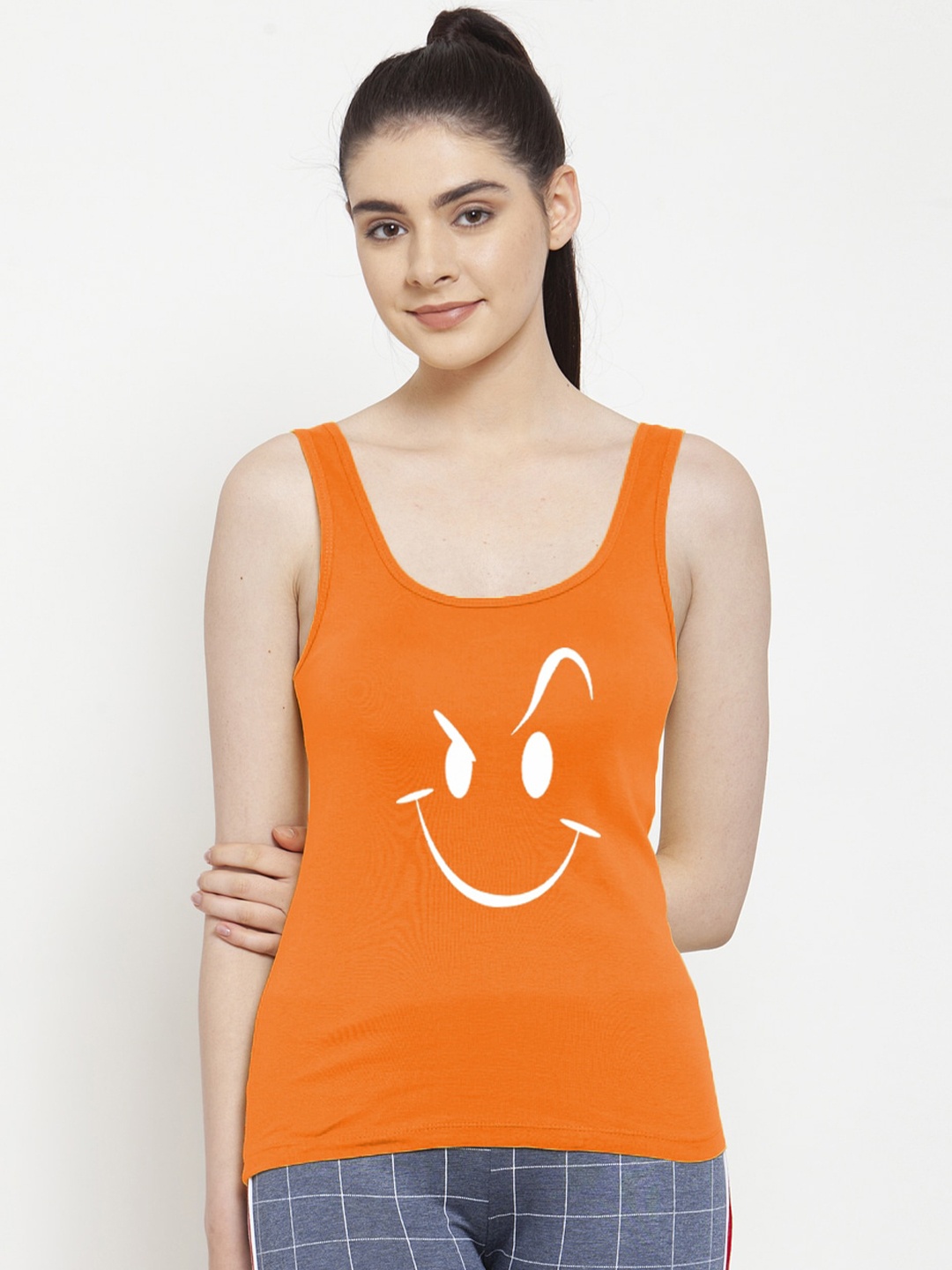 

Friskers Women Orange Graphic Printed Tank Top