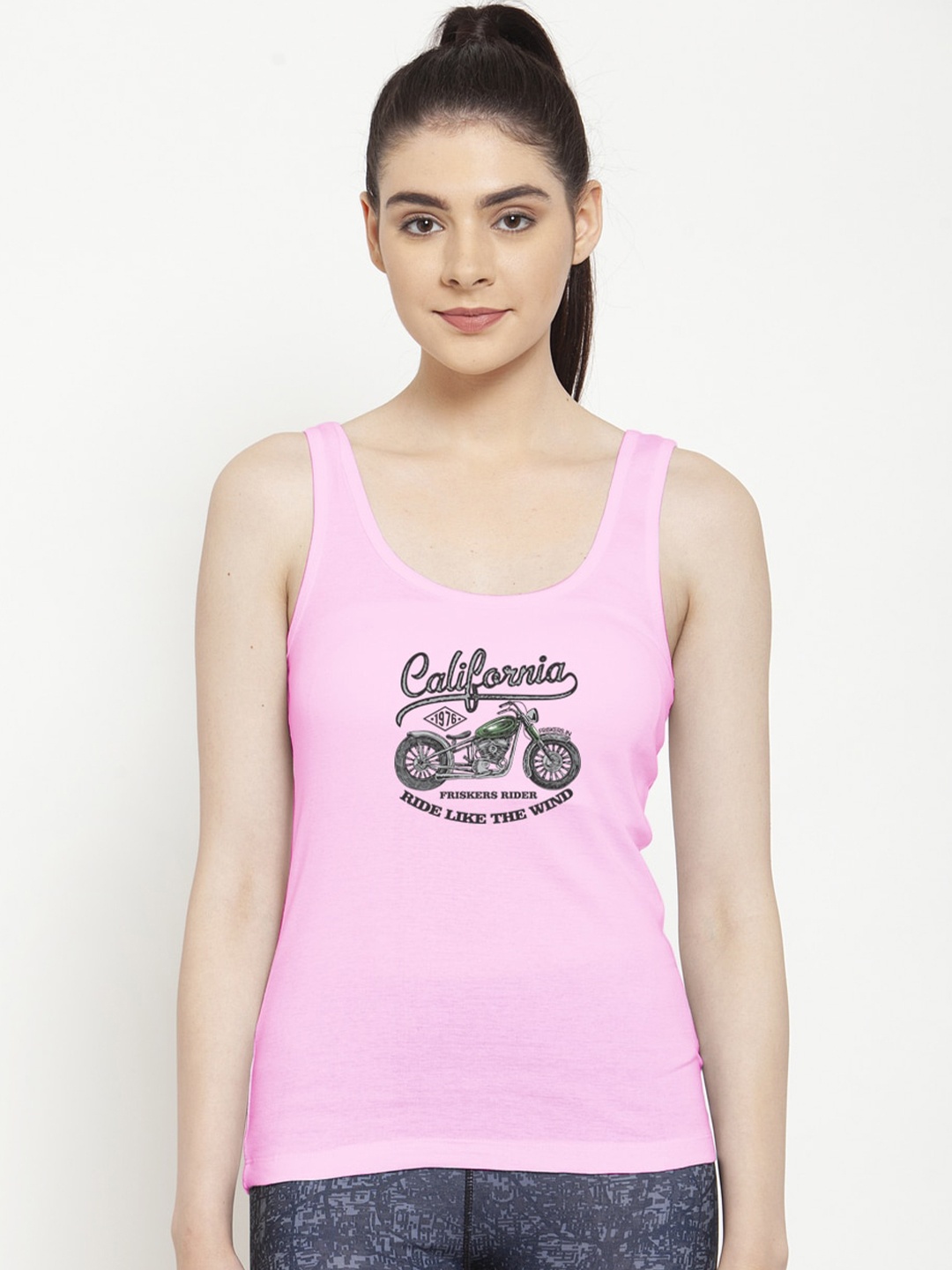 

Friskers Women Pink Graphic Printed Tank Top