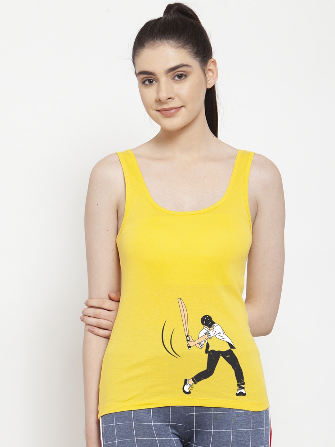 

Friskers Yellow Printed Tank Top
