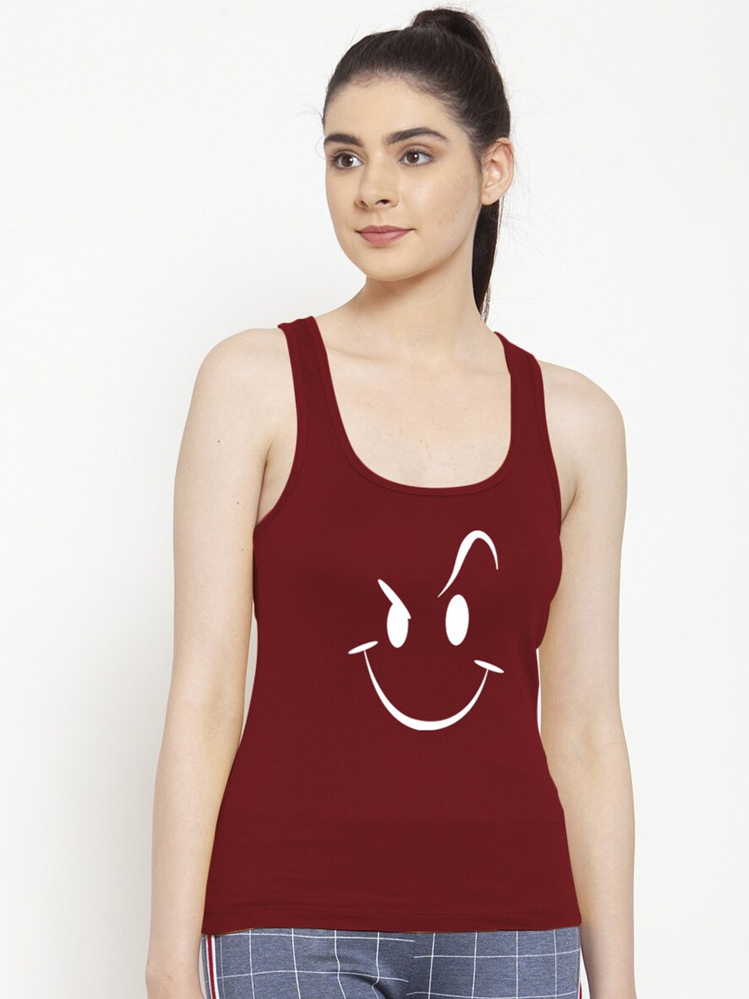 

Friskers Maroon Printed Tank Top