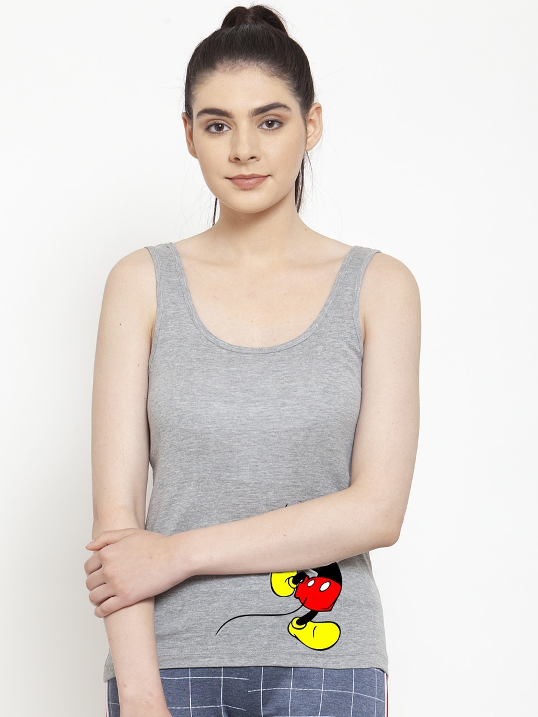 

Friskers Women Grey & Black Mickey Mouse Printed Tank Top