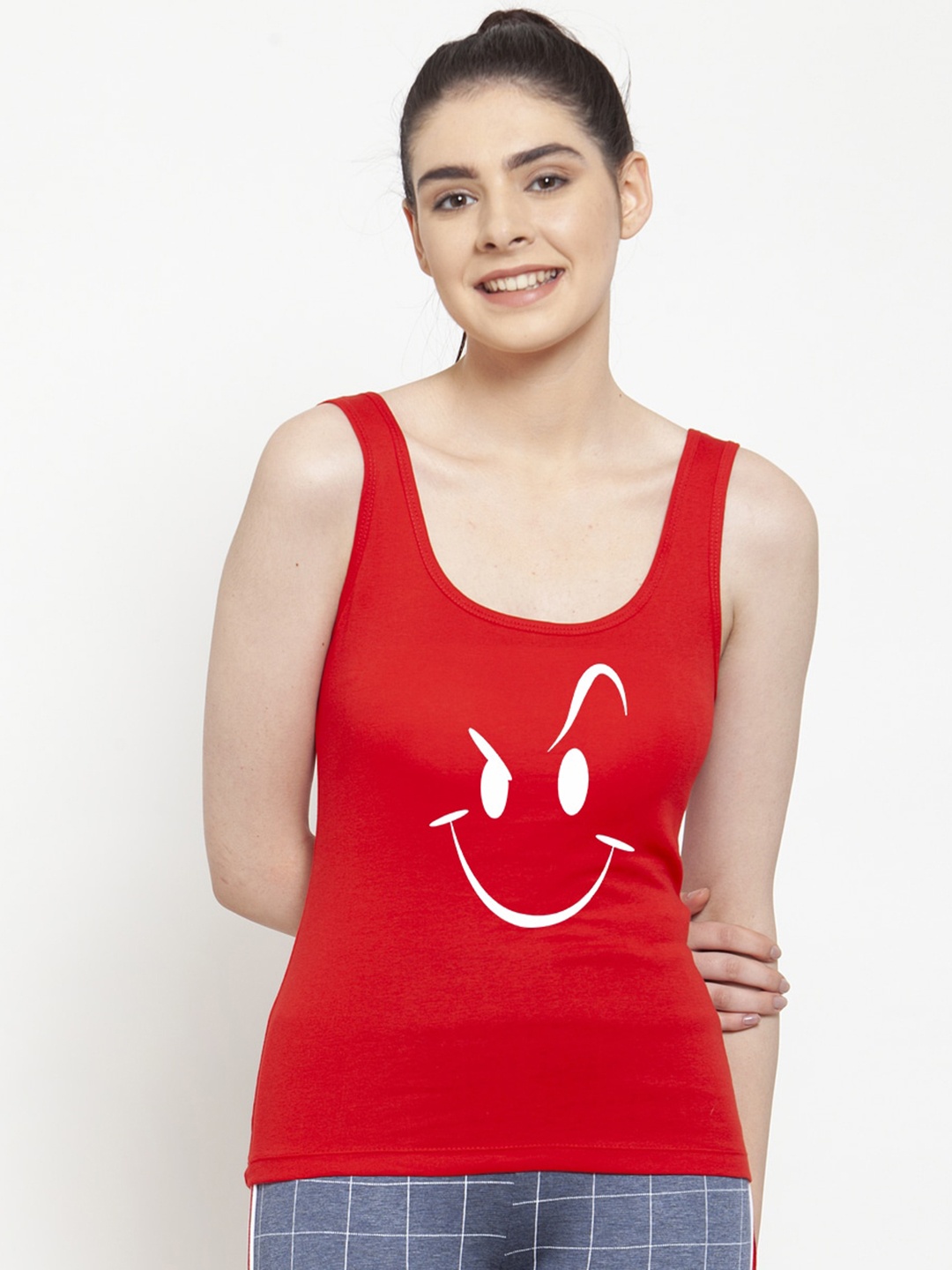 

Friskers Women Red Graphic Printed Tank Top