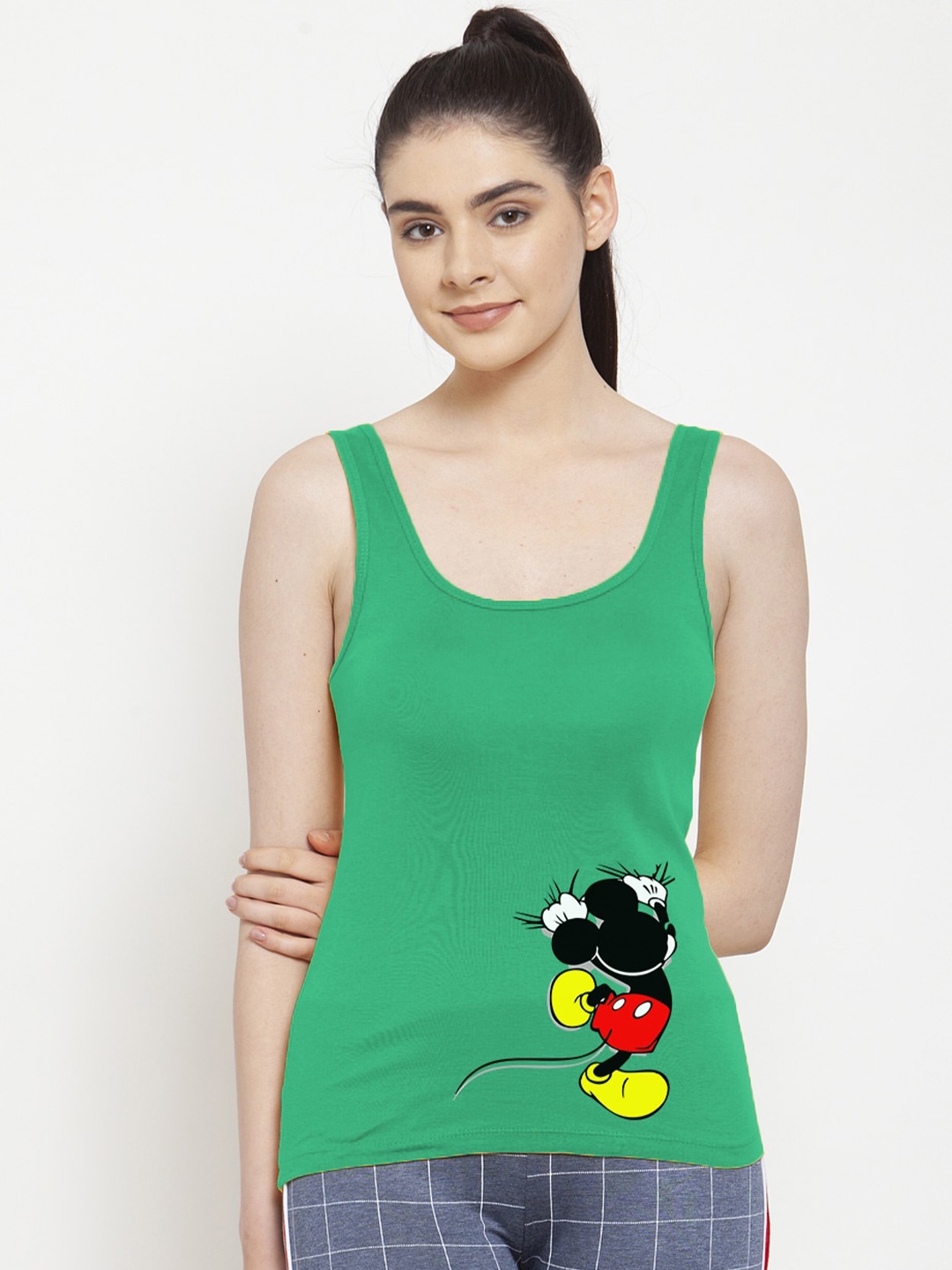 

Friskers Women Green Mickey Mouse Printed Tank Top