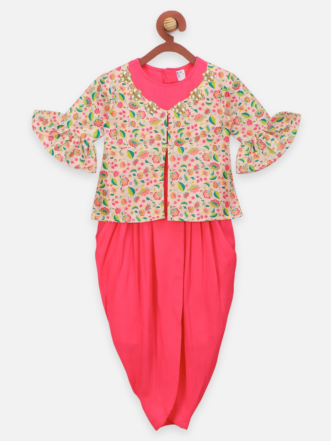 

LilPicks Girls Pink & Beige Printed Jumpsuit