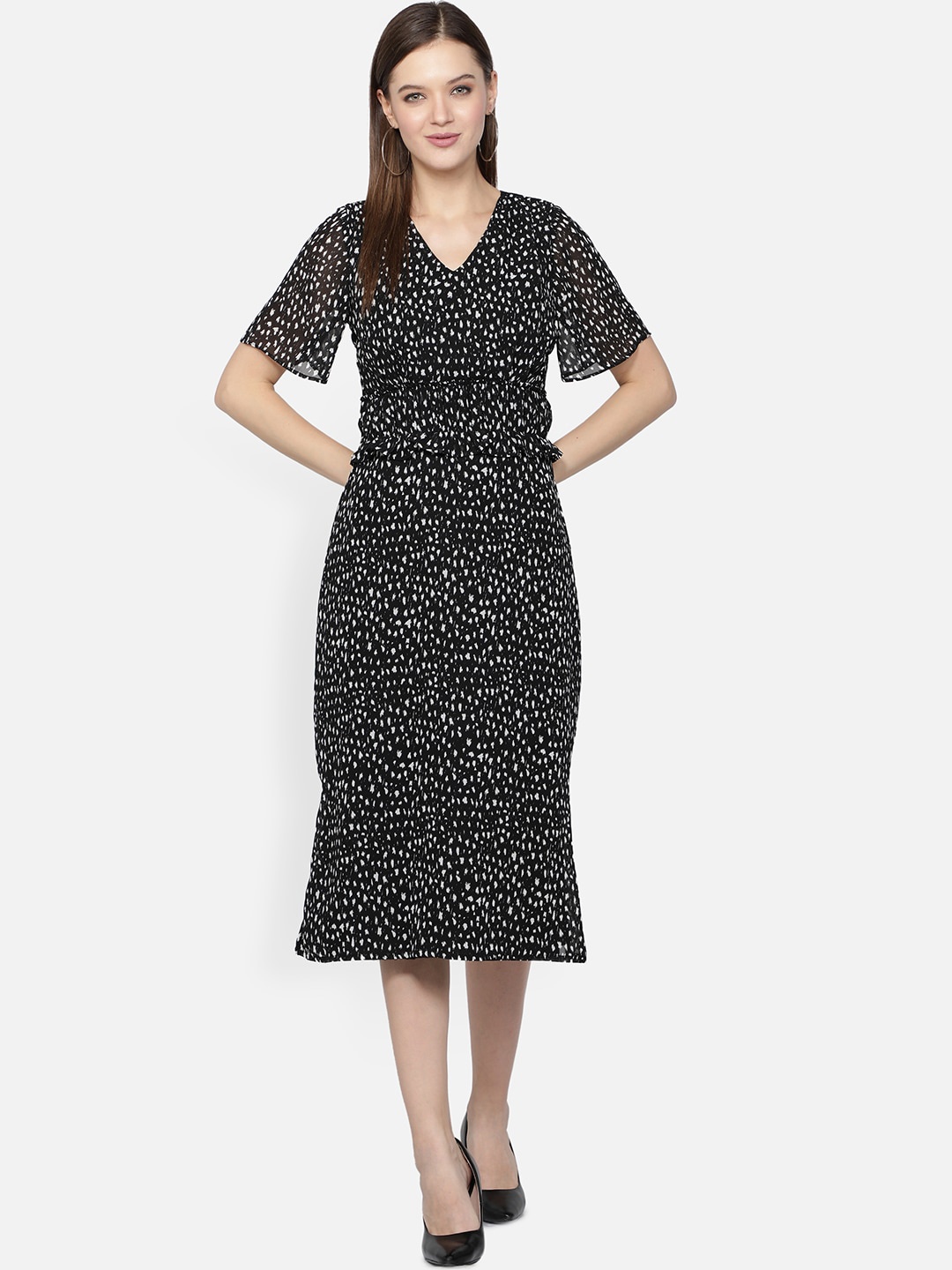 

DESI WOMANIYA Black Georgette A-Line Midi Dress